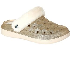 joybees Varsity Gold Glitter Clog with Faux Fur Lining - 846-408 Women’s 6 & 11